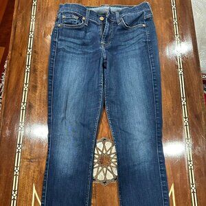 7 for all mankind navy blue high-waisted skinny jeans